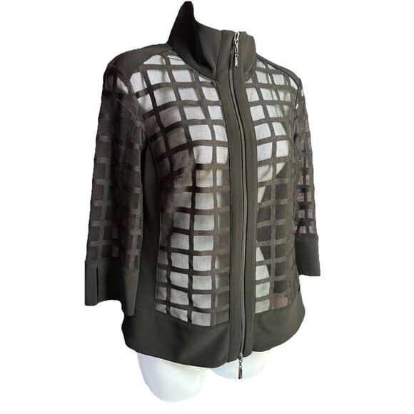 Joseph Ribkoff Sheer Windowpane Jacket Women’s Size 8 Black Full Zip 3/4 Sleeve - Picture 1 of 9